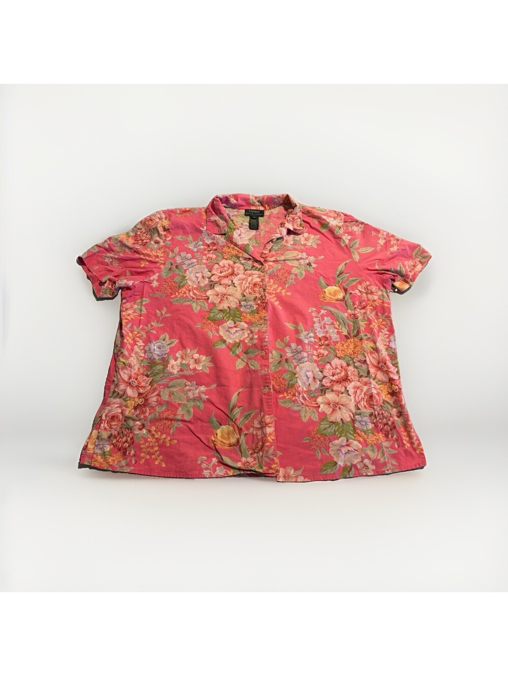 Lauren Ralph Lauren Womens 100% Cotton Floral Short Sleeve Camp Shirt Size 2X